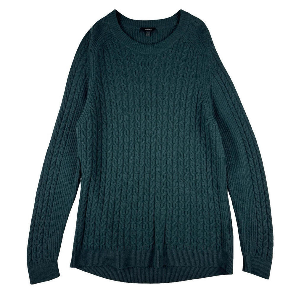 Theory Wool Cashmere Blend Nardo Cable Knit Sweater Green Size L
